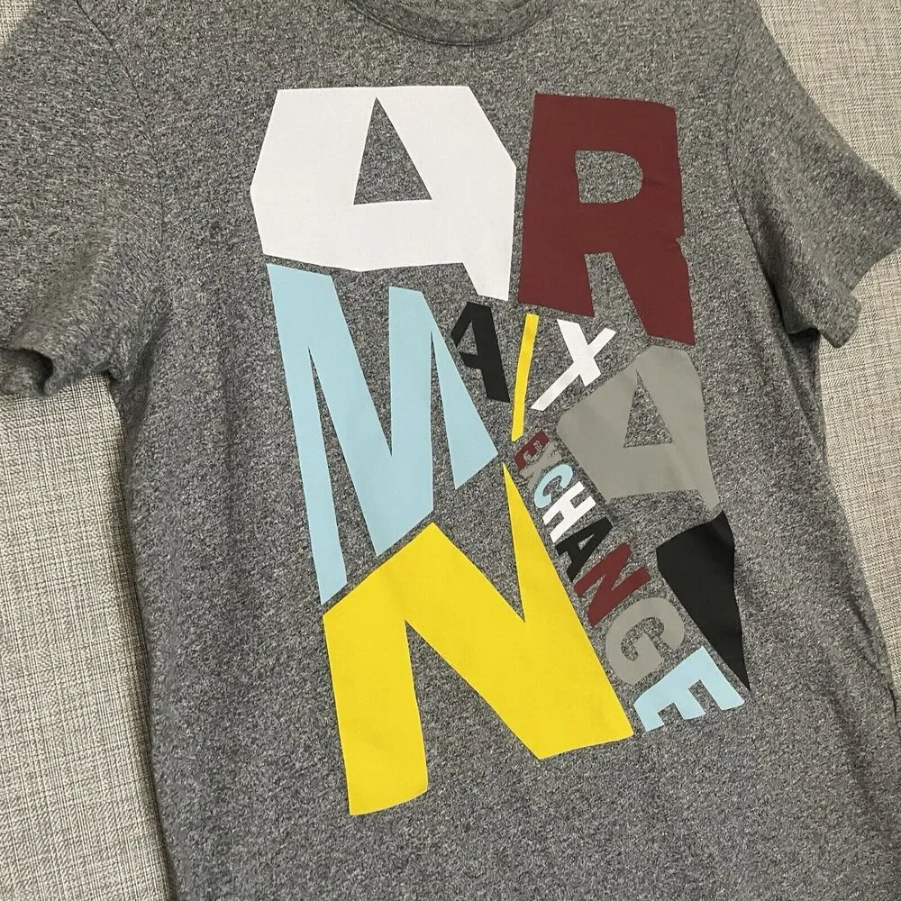 Armani Jeans Shirt Mens Large Logo Gray Red Blue Yellow Black Short Sleeve Tee - Picture 9 of 10